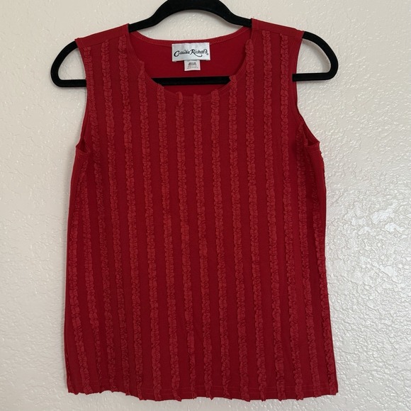 Claudia Richard Women's Red Sleeveless Top Sz M Front Ruffle Accent Casual Party - Picture 3 of 10
